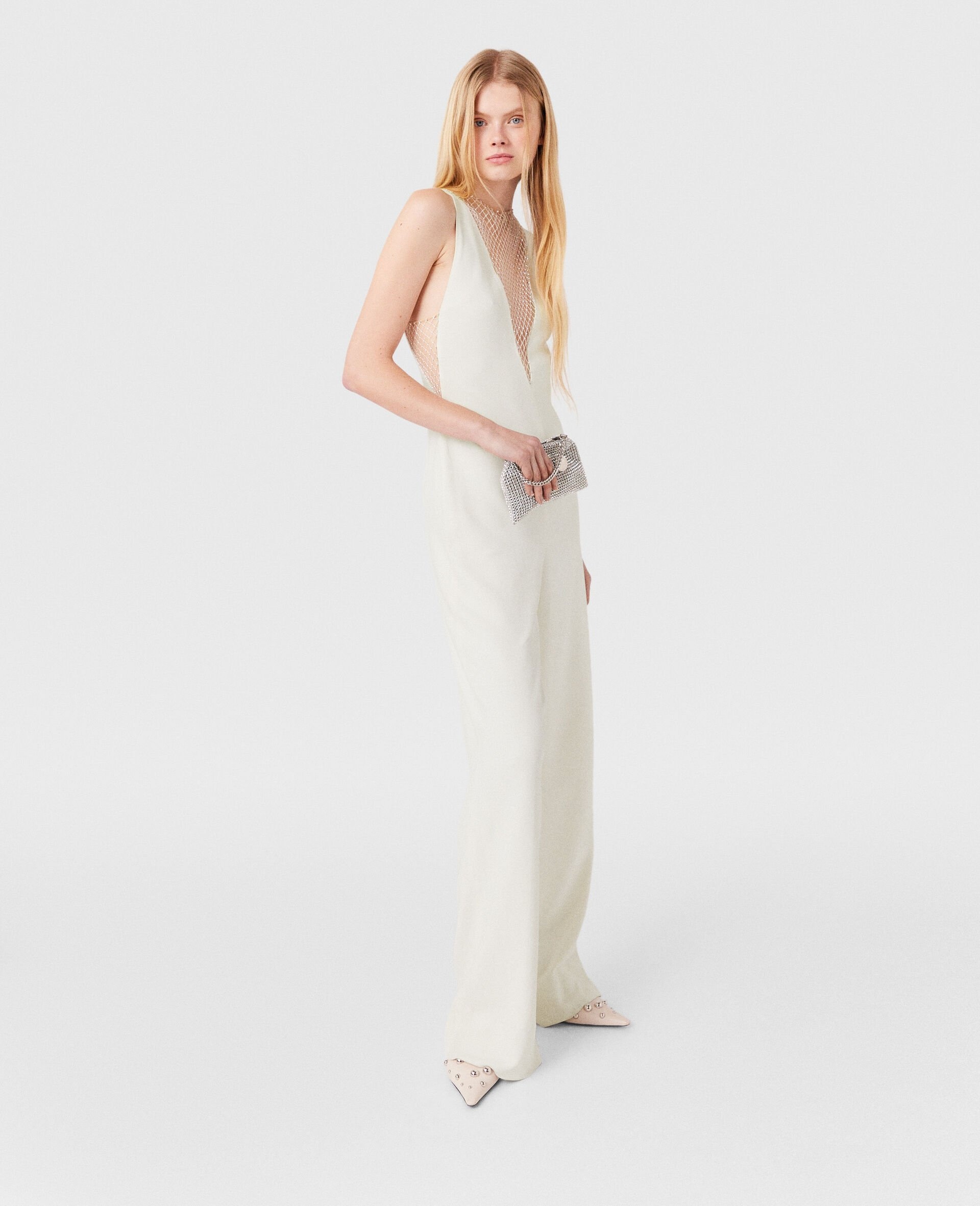 Crystal Mesh Deep V Jumpsuit - 2