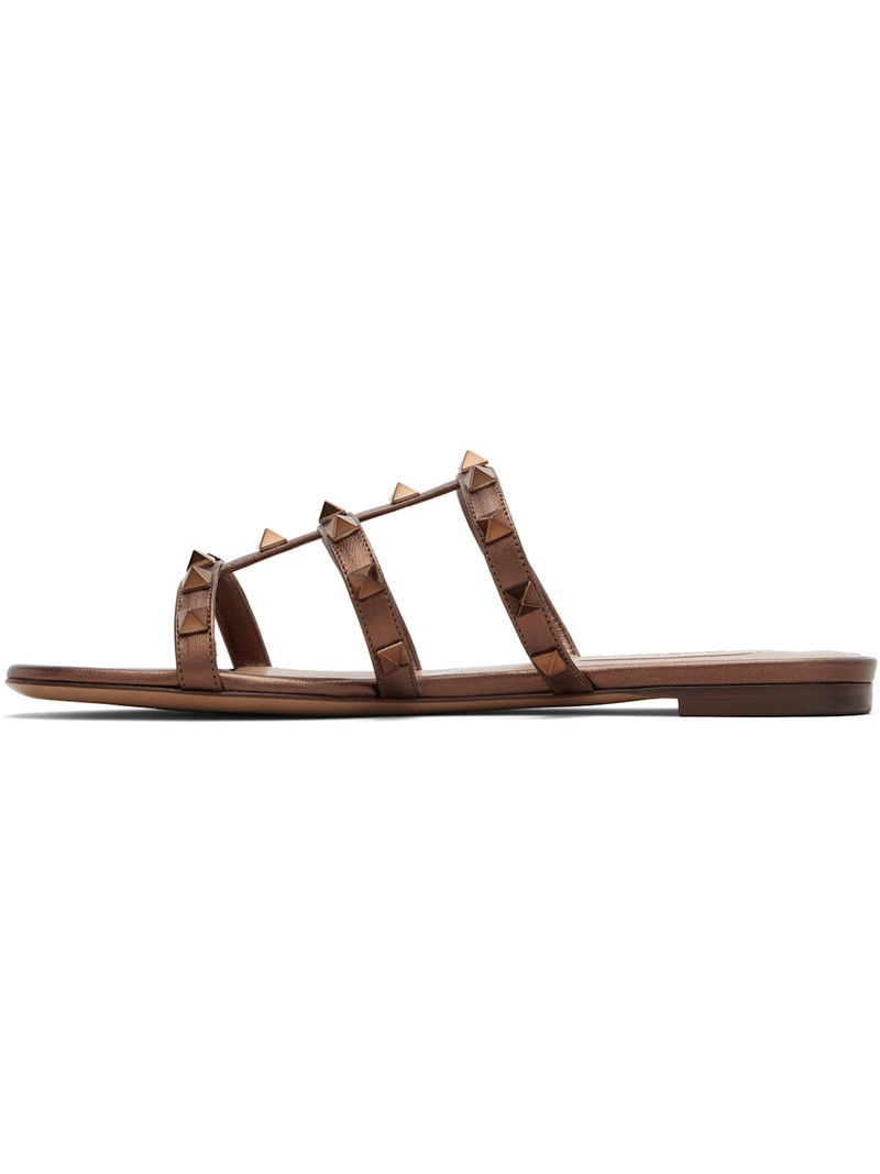 Valentino Bronze Rockstud Flat Metallic Nappa Slide Sandals outlook