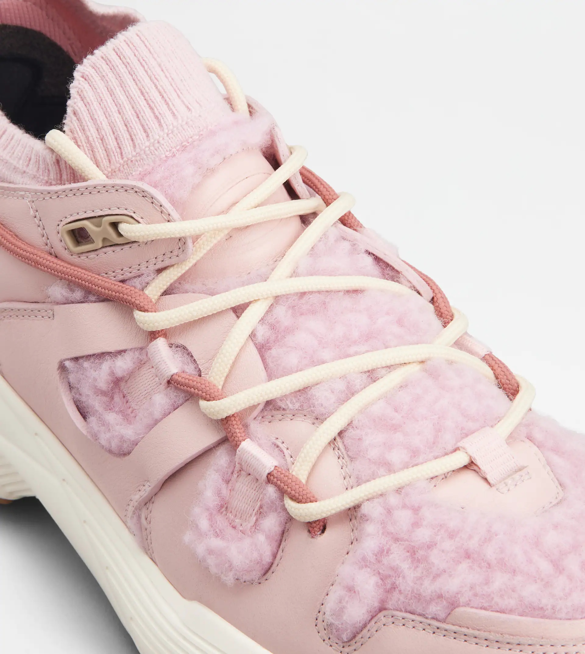 SNEAKERS IN LEATHER AND WOOL - PINK - 5