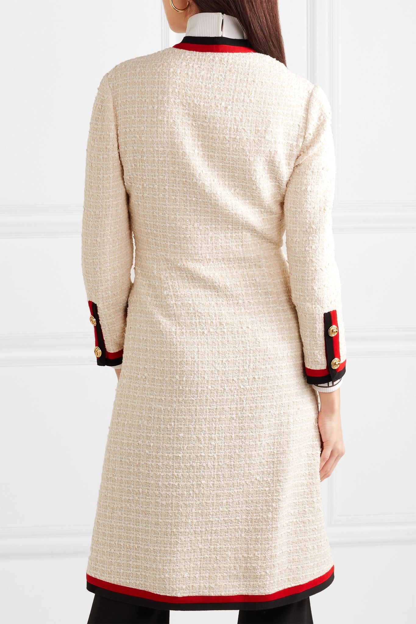 Grosgrain-trimmed cotton-blend bouclé-tweed coat - 4