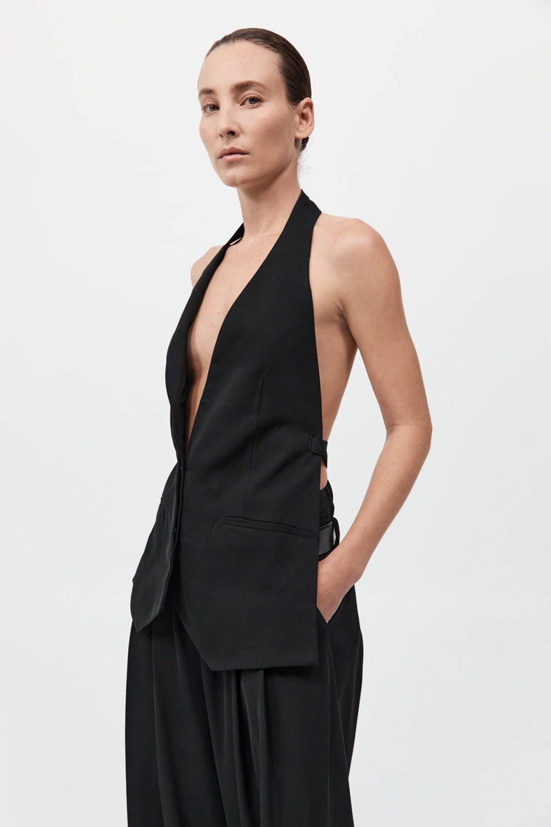 Wool Double Layer Blazer - Black - 5