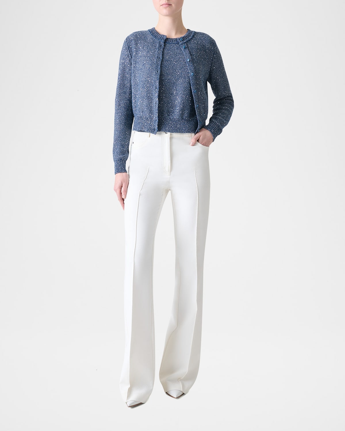 Knit Sequin Button-Front Cardigan - 2