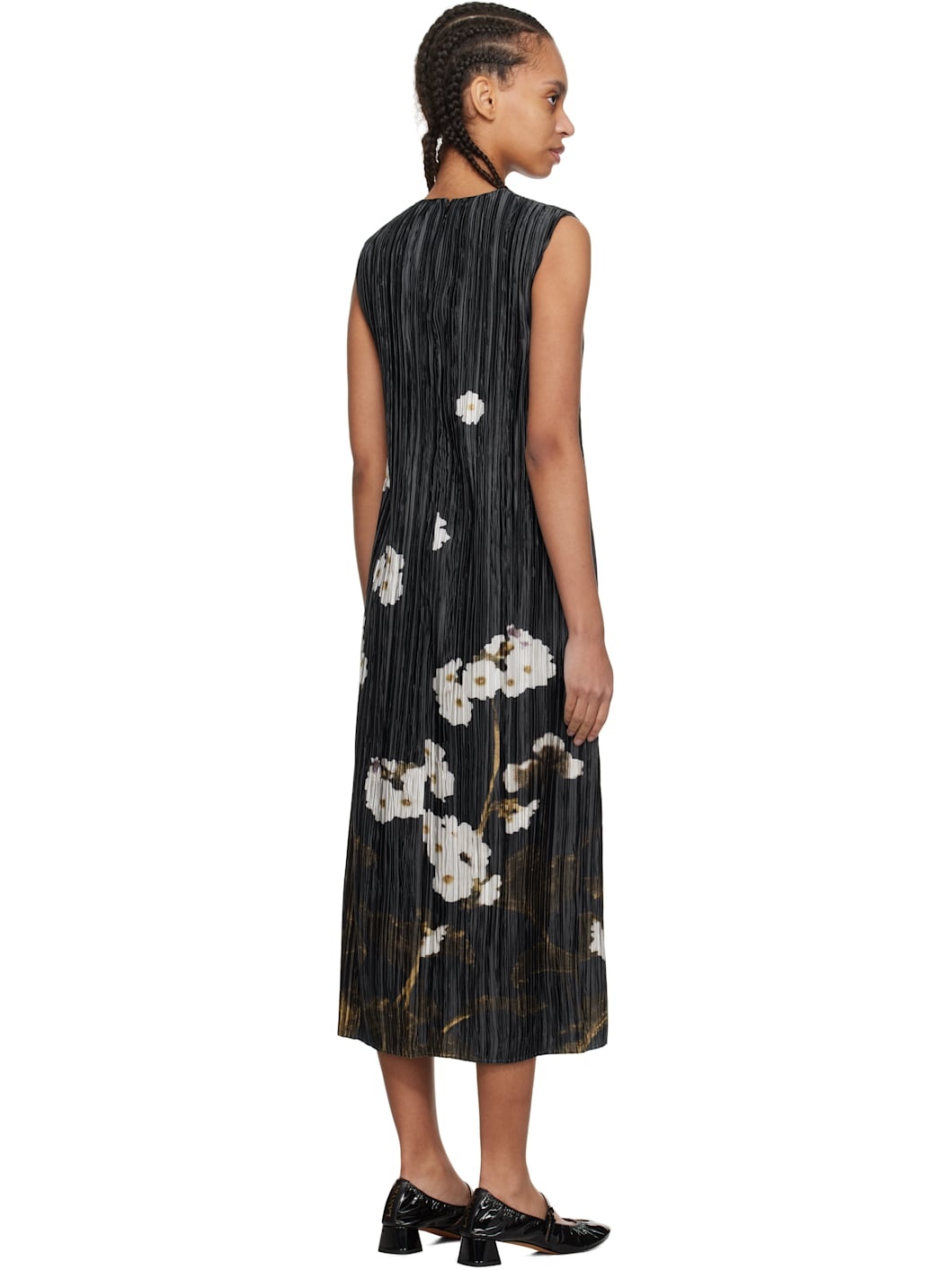 Black Pleated Sleeveless Midi Dress - 3