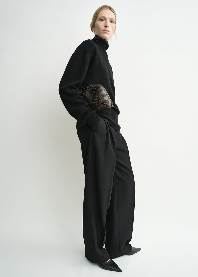 TOTEME Medium croco-embossed day pouch dark brown outlook