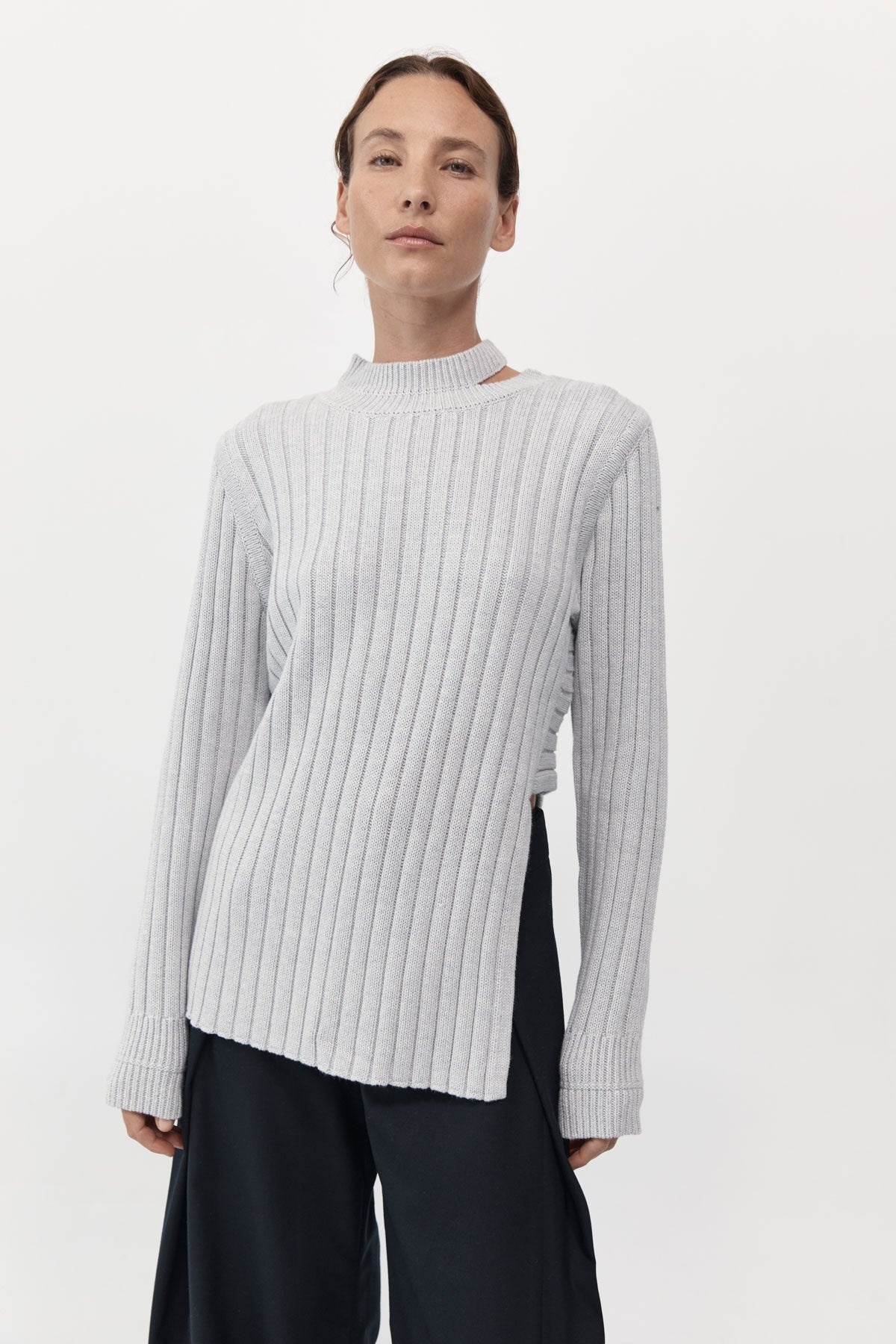 Deconstructed Rib Knit Jumper - Soft Grey - 1