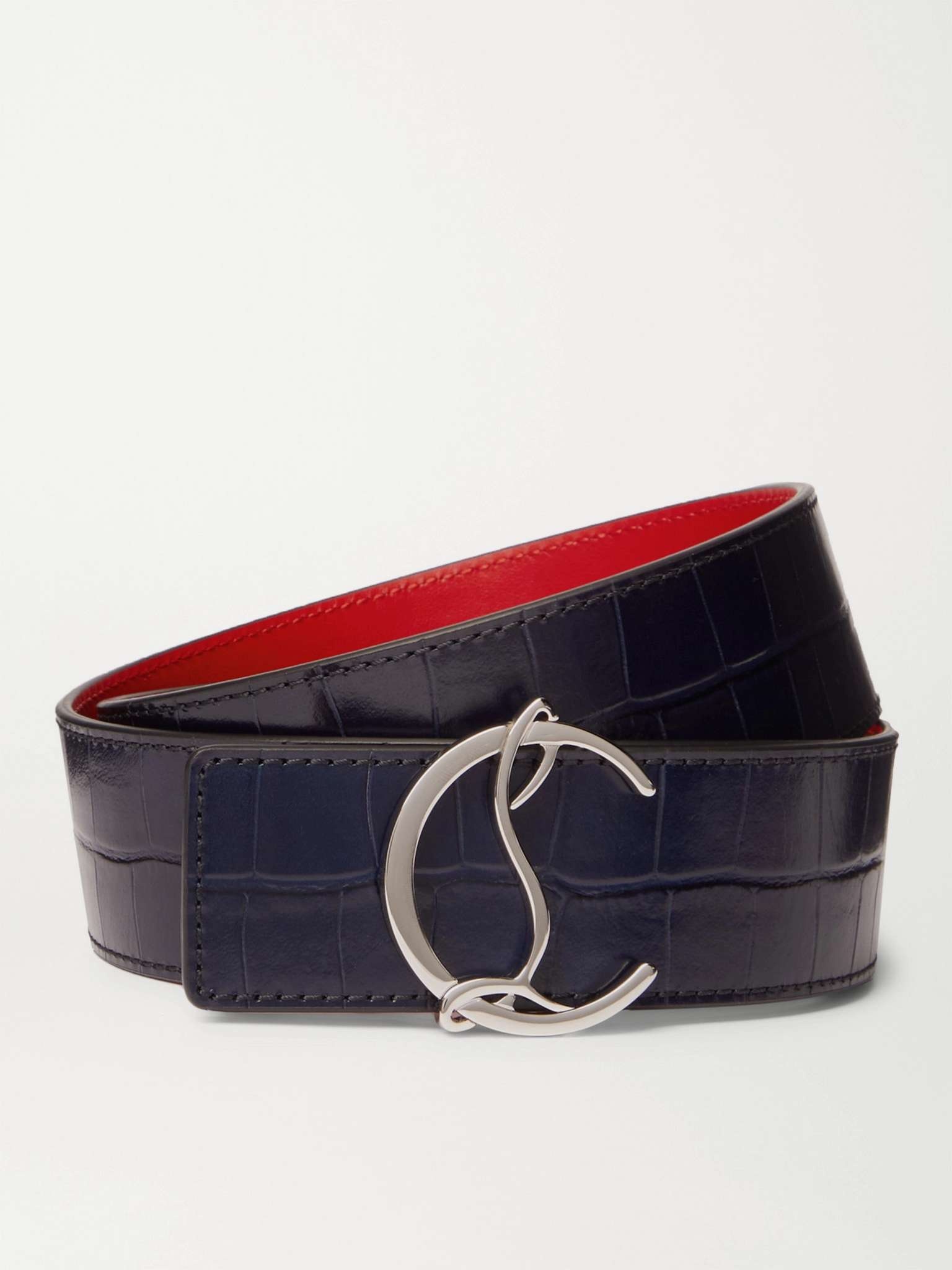 4cm Croc-Effect Leather Belt - 1