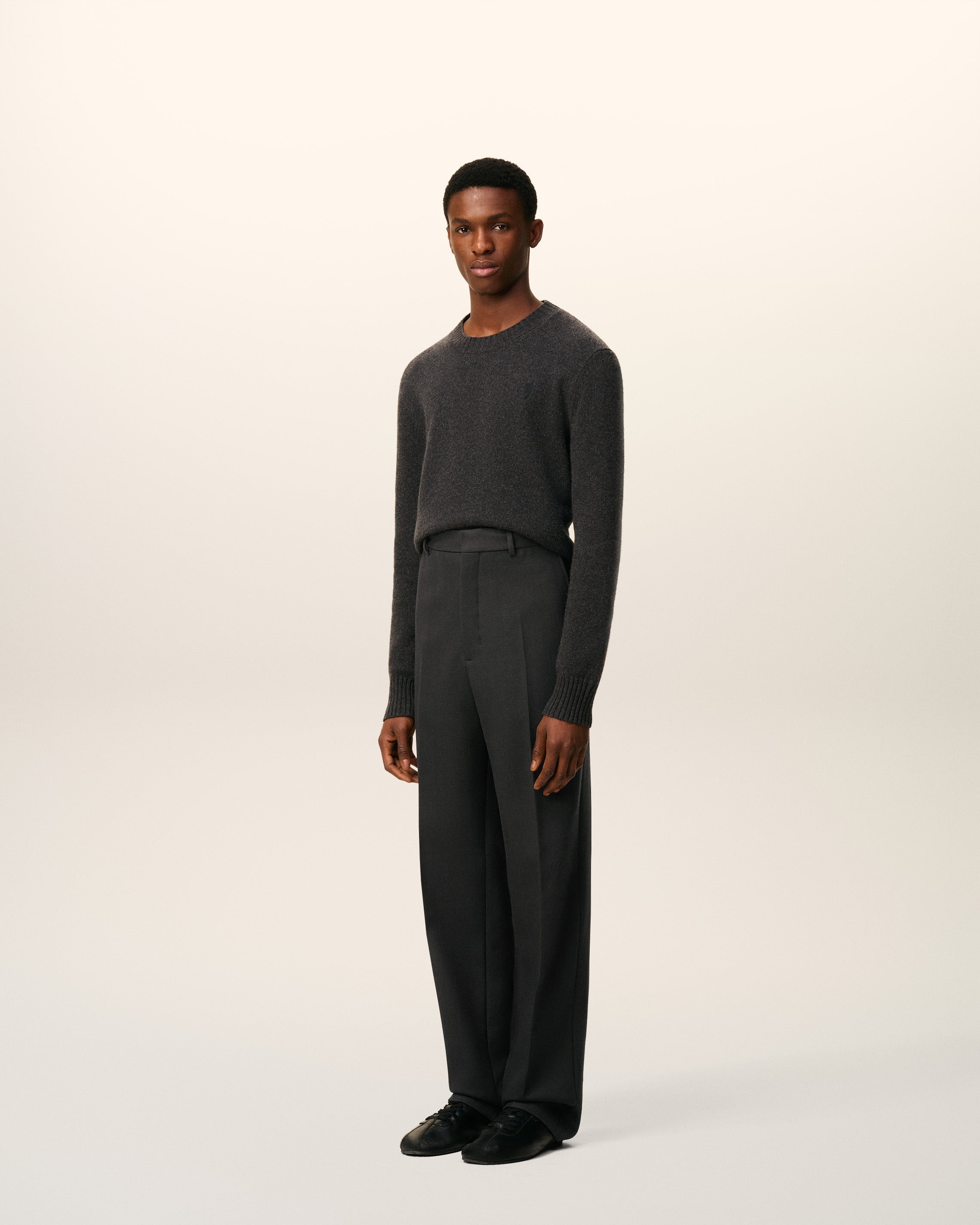 BLACK WOOL WIDE TROUSERS - 7