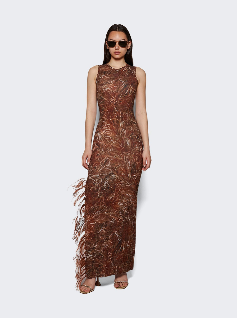Feather Tank Dress Brown And Multicolor - 5