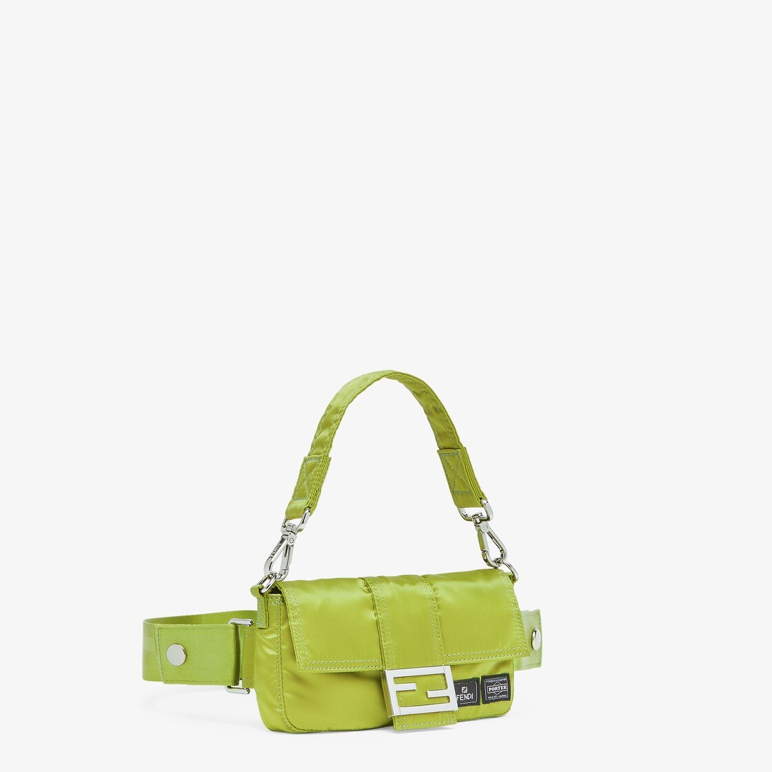 Baguette mini mobile phone pouch made of strong, high performance acid green Porter® nylon with squa - 2
