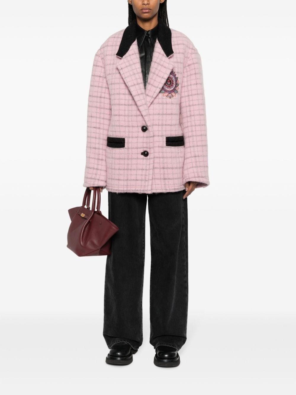 floral-embroidery virgin wool-blend coat - 2