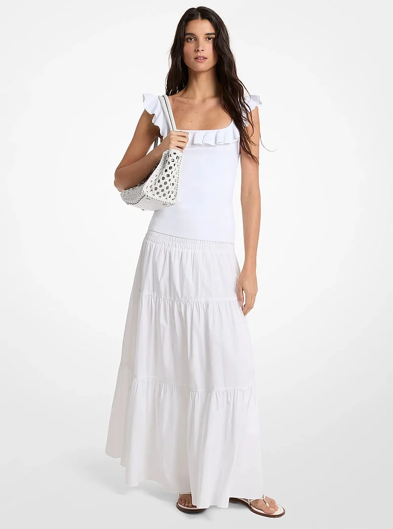 Smocked Cotton Poplin Tiered Maxi Skirt - 1