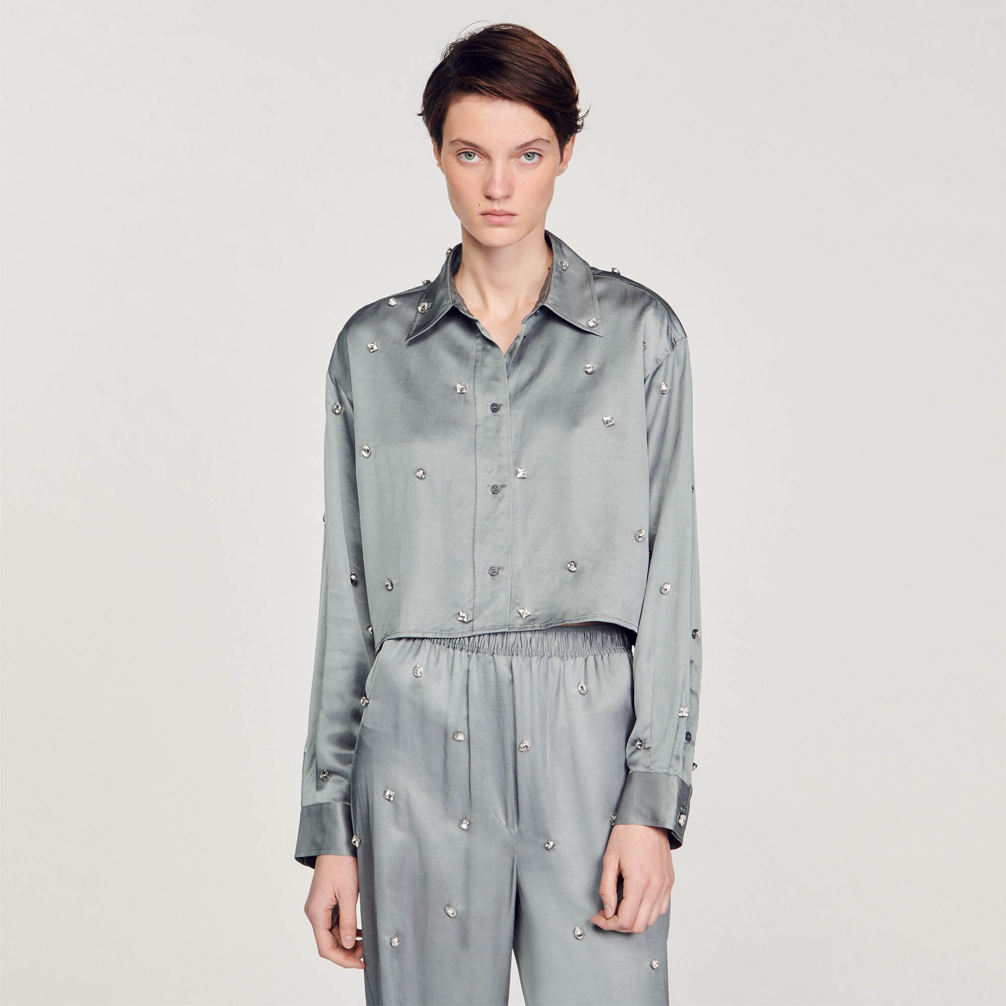 SATINY RHINESTONE SHIRT - 5