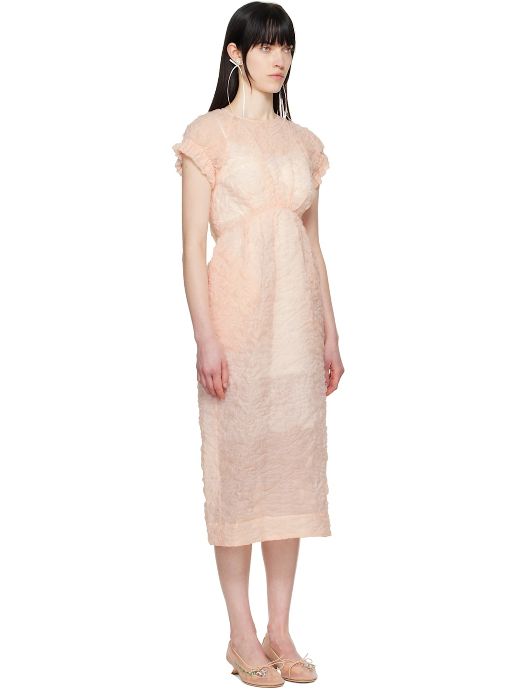 Pink Elasticated Gathered Sleeve Tulip Midi Dress - 2