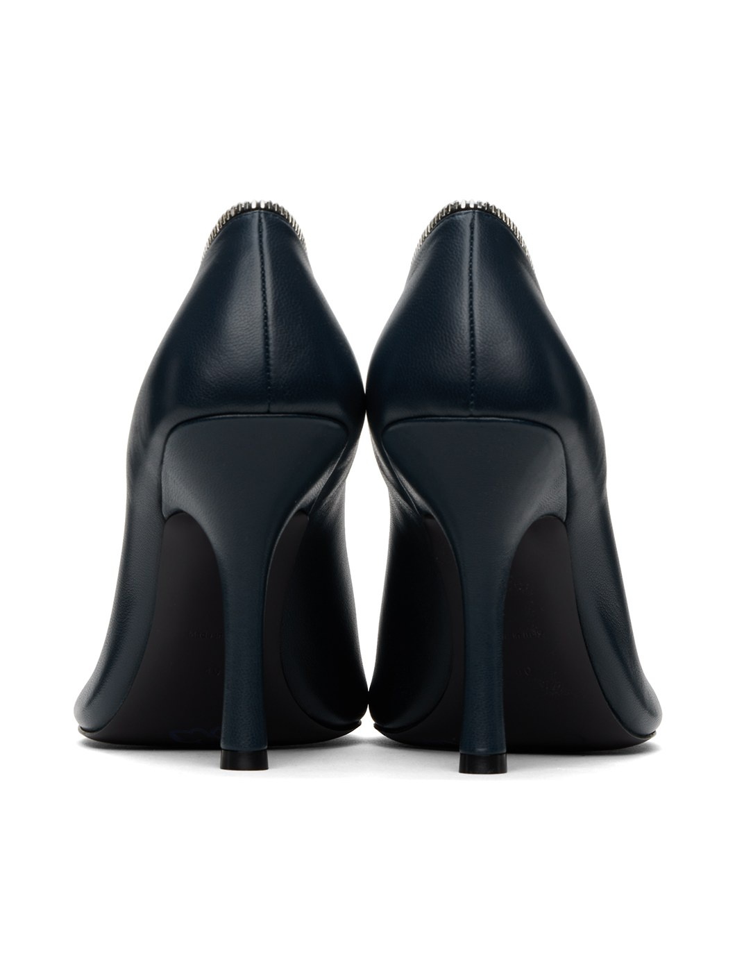 Navy Leather Baby Zip Heels - 2