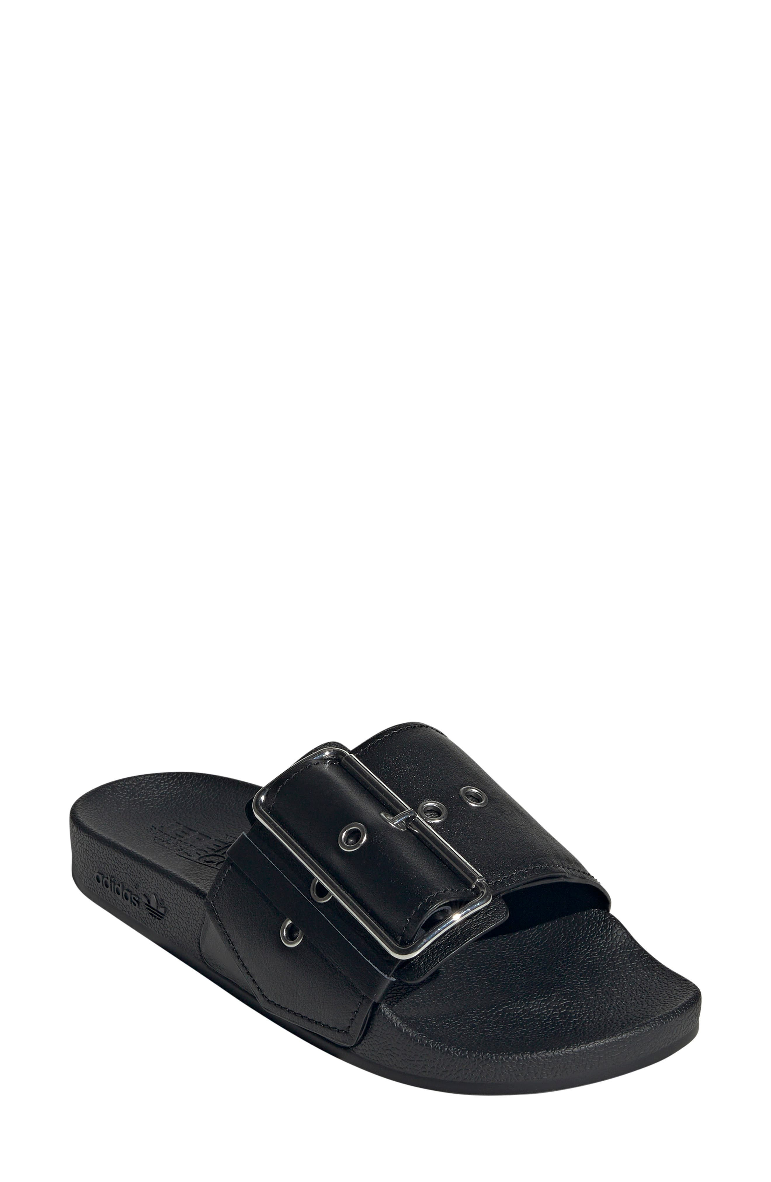 adidas Adilette Comfort Slide Sandal in Black/Black/Silver Metallic at Nordstrom - 1