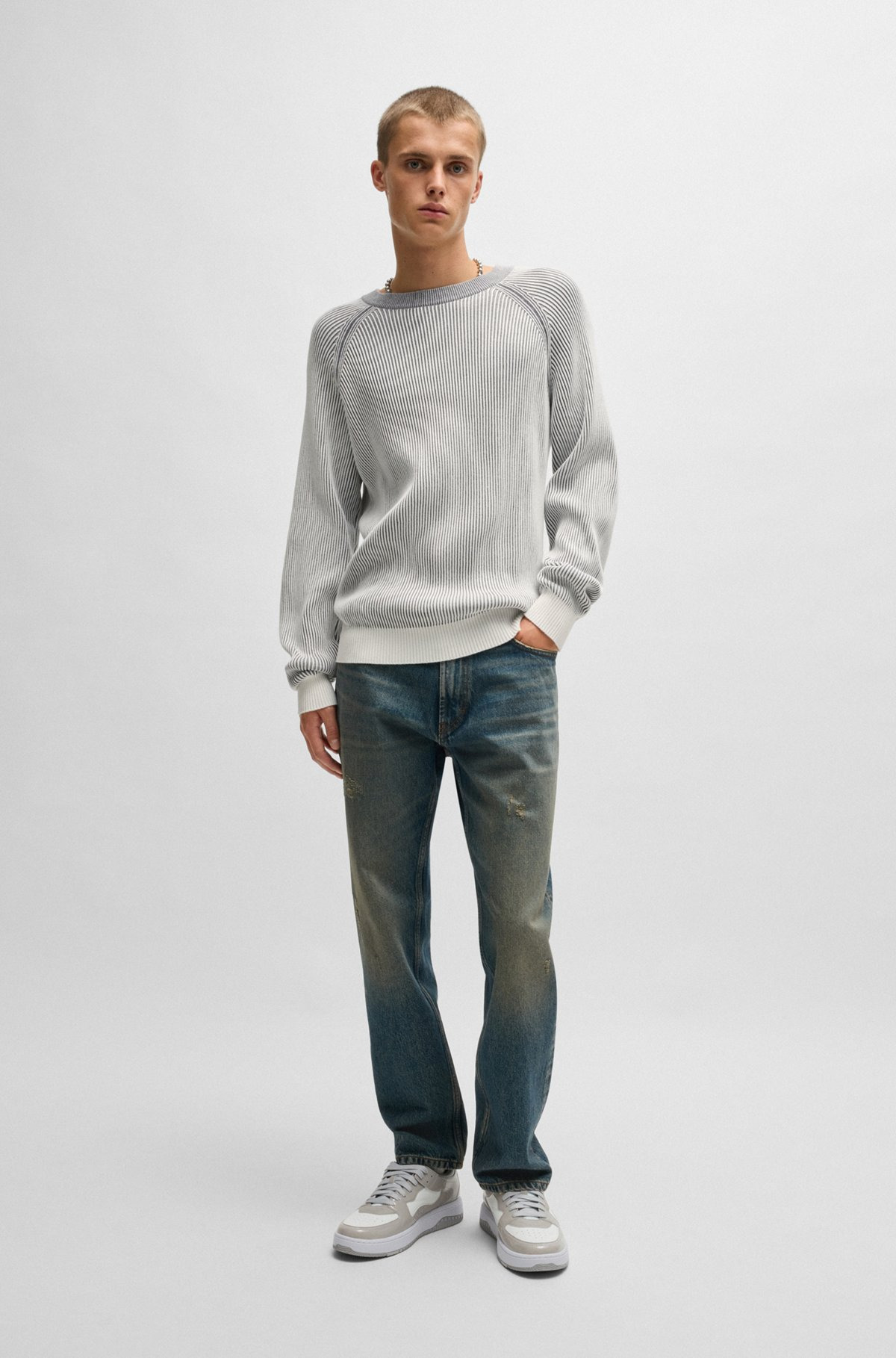 COTTON SWEATER WITH TWO-TONE RIBBING - 4