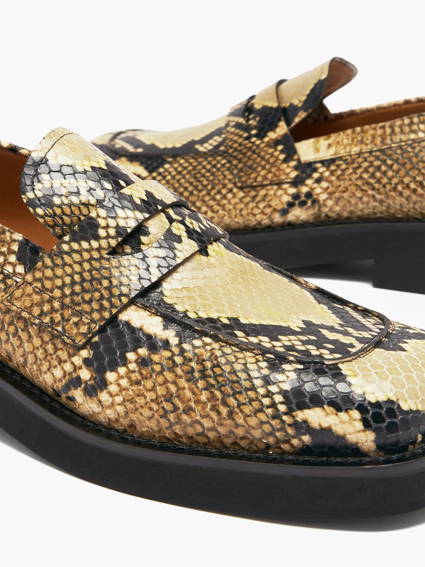 Square-toe python-effect leather penny loafers - 6