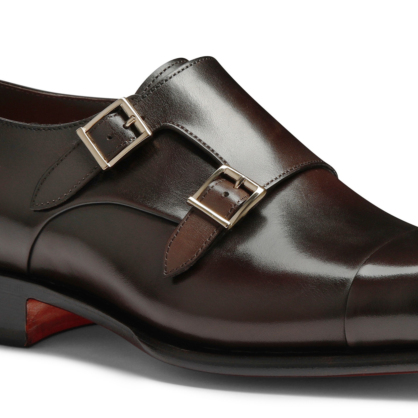 Men's polished brown leather double-buckle shoe - 6