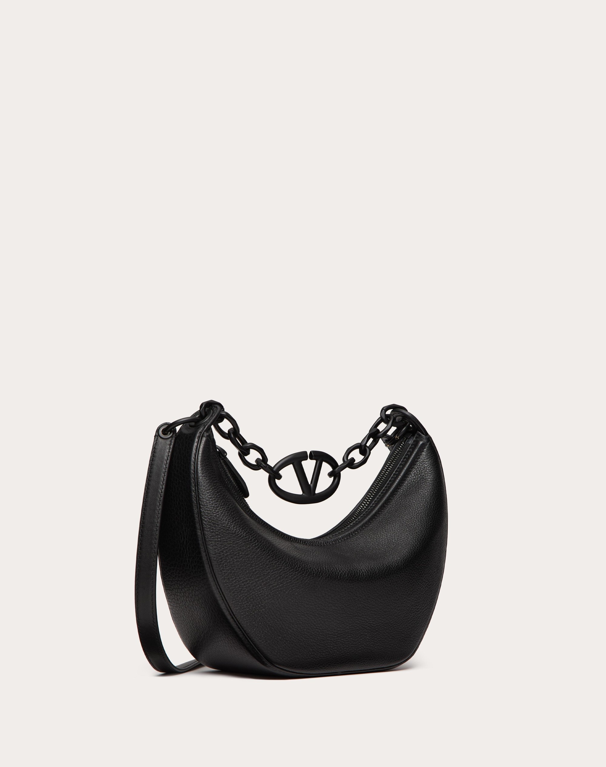 VLOGO MOON SMALL HOBO BAG IN GRAINY CALFSKIN WITH CHAIN - 2