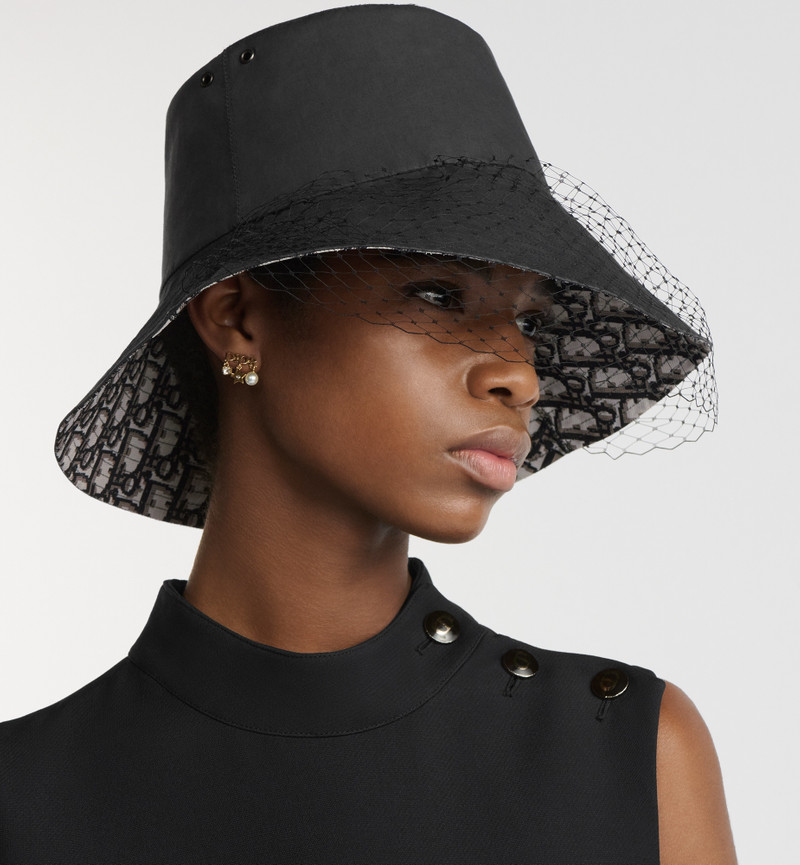 Dior Teddy-D Large Brim Bucket Hat with Veil outlook
