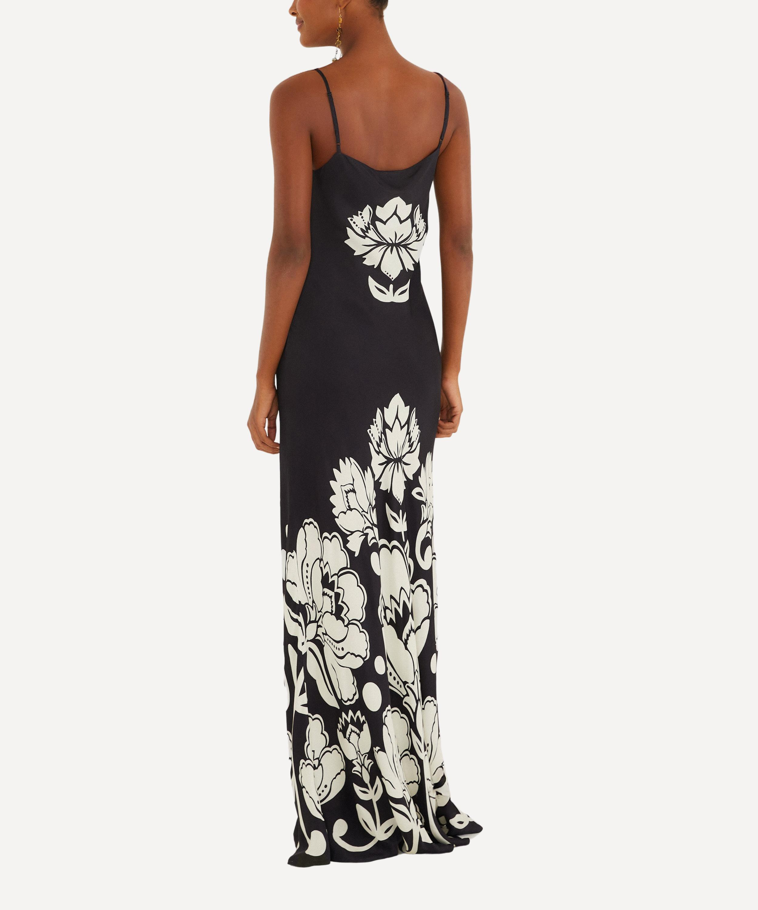 Black and White Floral Arabesque Maxi Dress - 2
