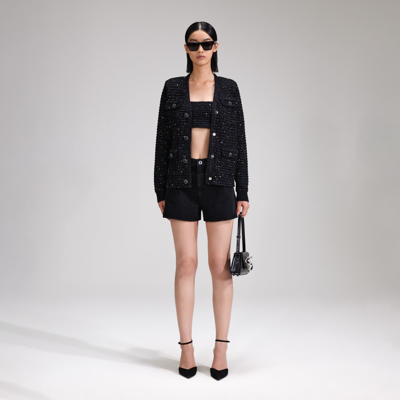 Black Sequin Long Knit Cardigan 1