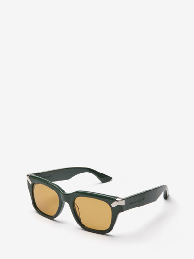 Alexander McQueen Men's Punk Rivet Square Sunglasses in Dark Green/ochre outlook