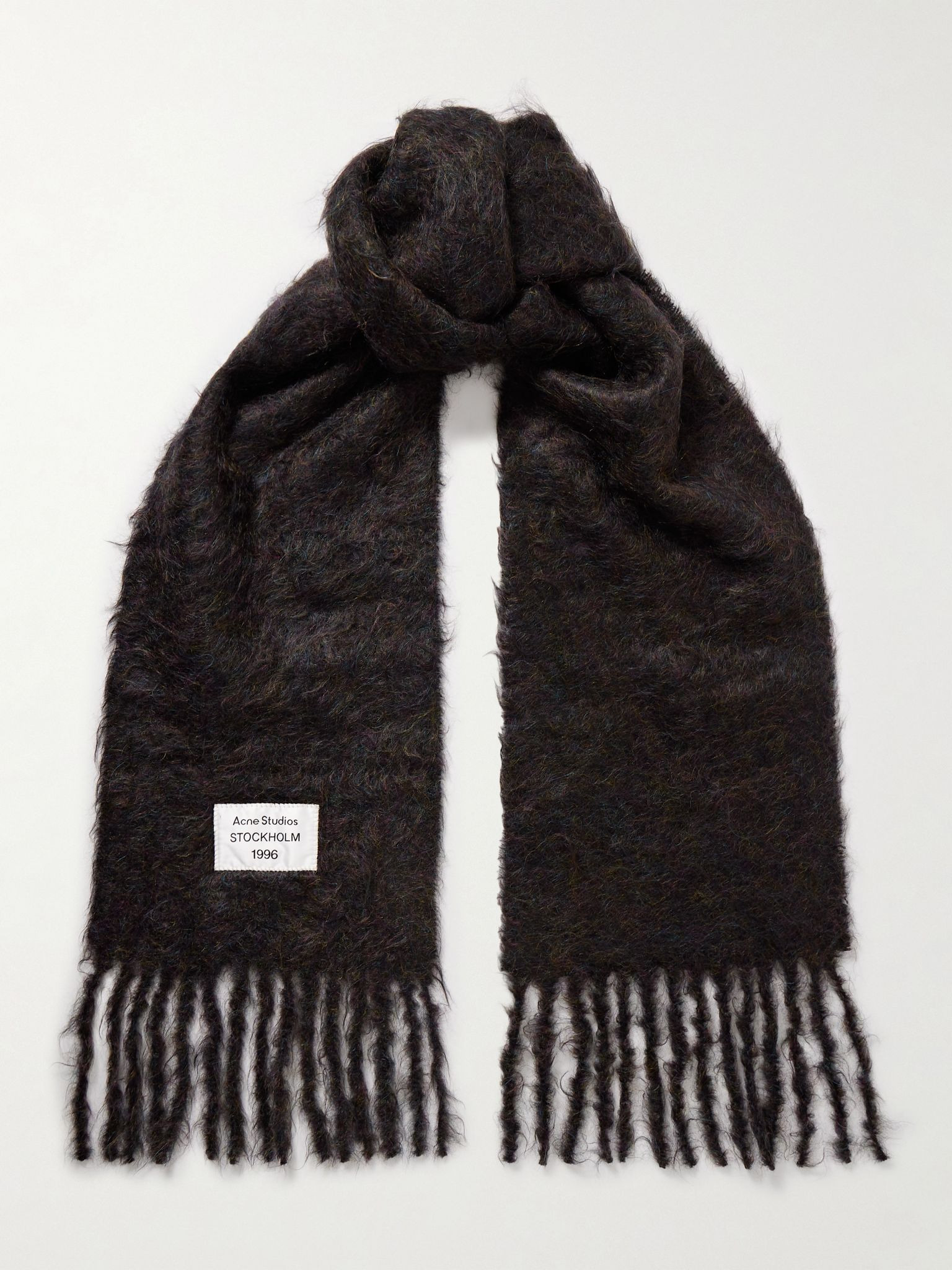 Appliquéd fringed brushed mohair-blend scarf Black - 1