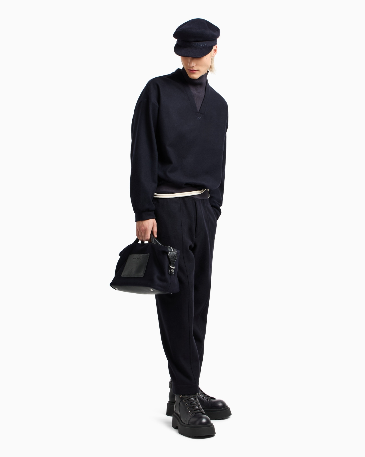 WOOL CLOTH SWEATSHIRT WITH KNIT MOCK NECK - 4