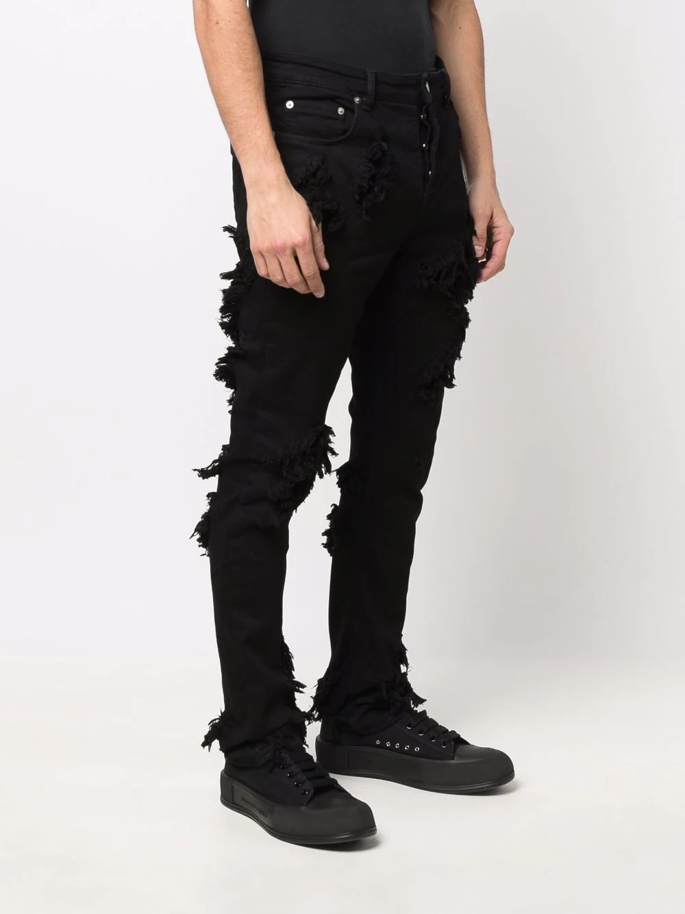 frayed detail slim-fit jeans - 3