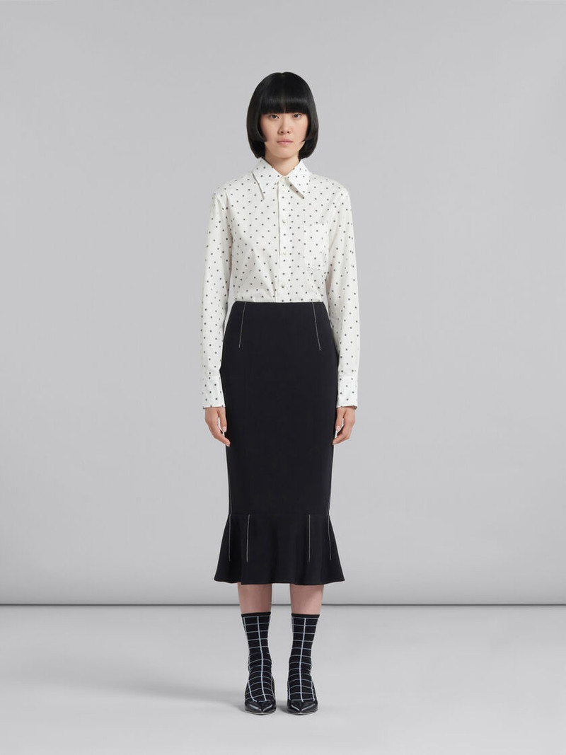 Marni BLACK CADY SHEATH SKIRT WITH FLOUNCE HEM outlook