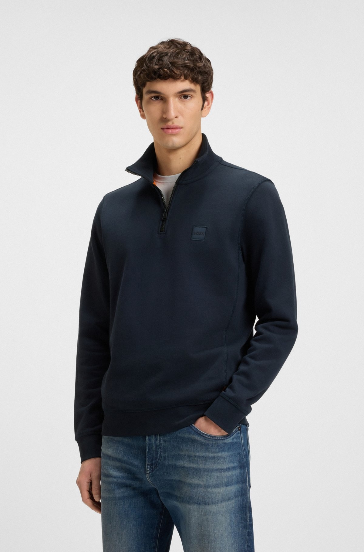 ZIP-NECK SWEATSHIRT IN COTTON TERRY WITH LOGO PATCH - 2