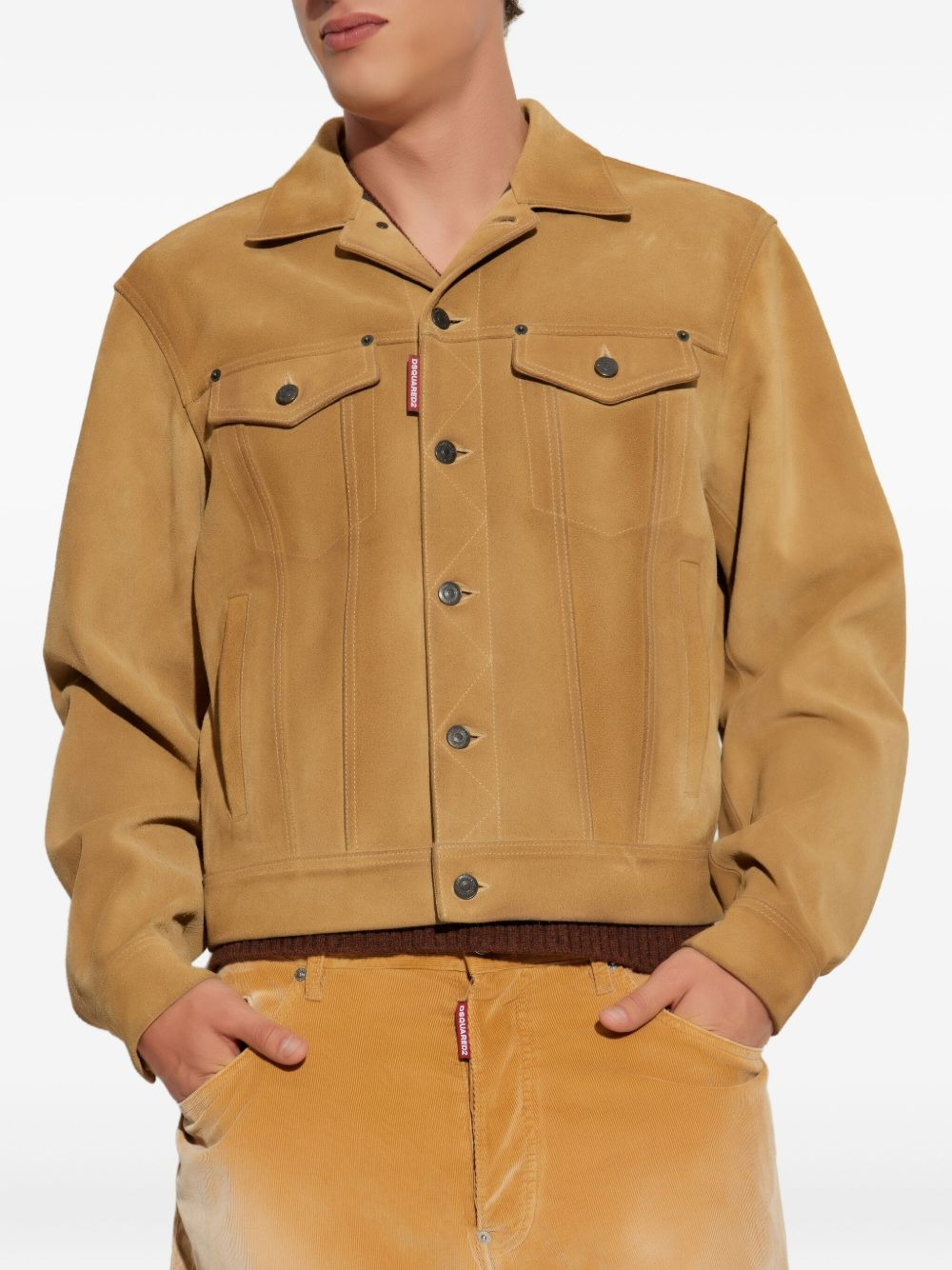 leather button-fastening jacket - 3