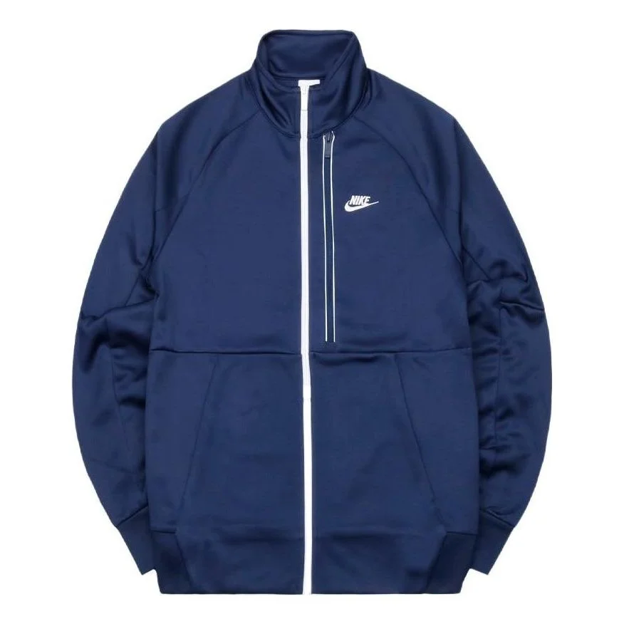 Men's Nike Solid Color Casual Micro Mark Printing Stand Collar Jacket Navy Blue DA0004-410 - 1