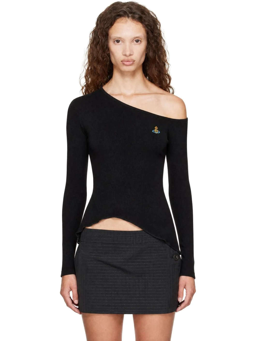 Black Long Sleeve Orgy Shoulder T-Shirt - 1