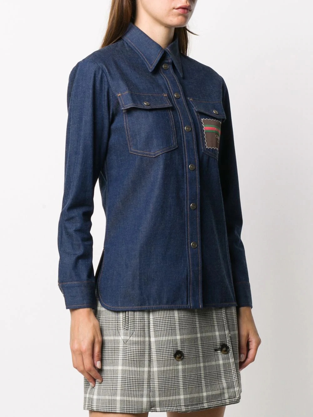 logo-patch denim shirt - 3