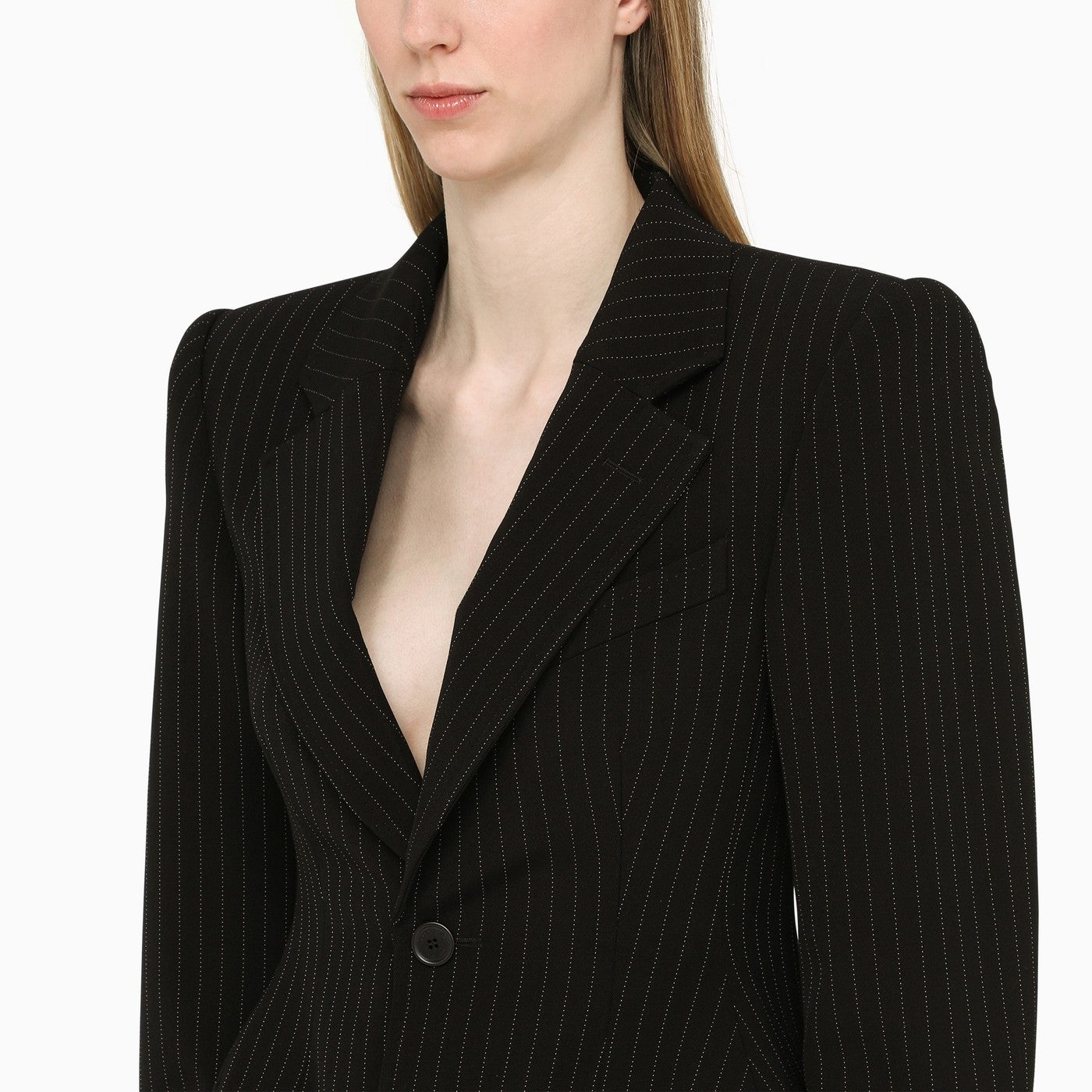 Balenciaga Black Pinstripe Structured Jacket - 4