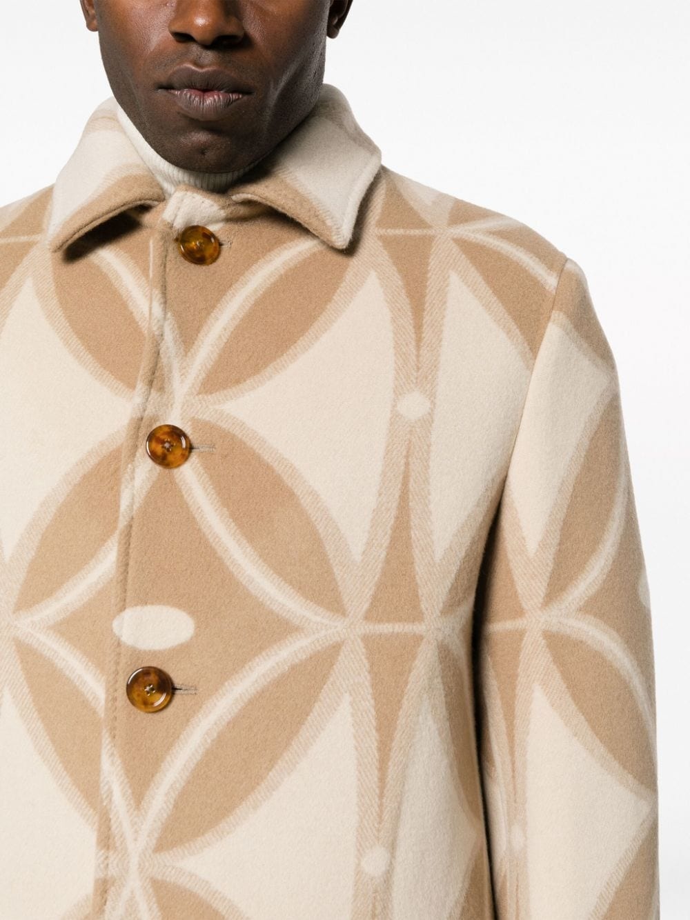 geometric-pattern wool coat - 5