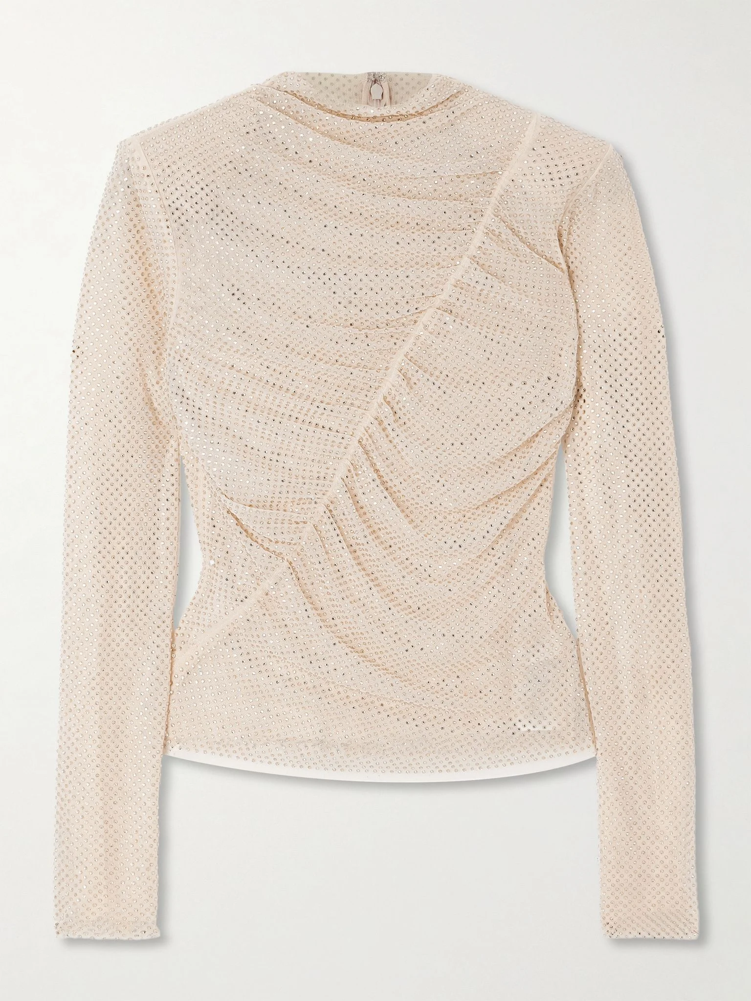Ruched crystal-embellished jersey blouse Cream - 1