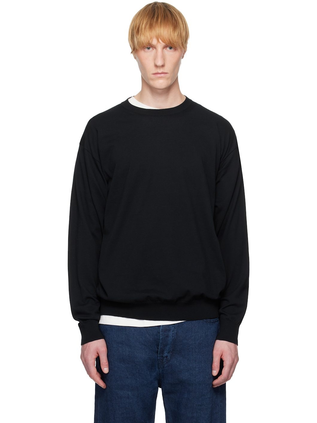 Navy Super High Gauge Cotton Knit Sweater - 1