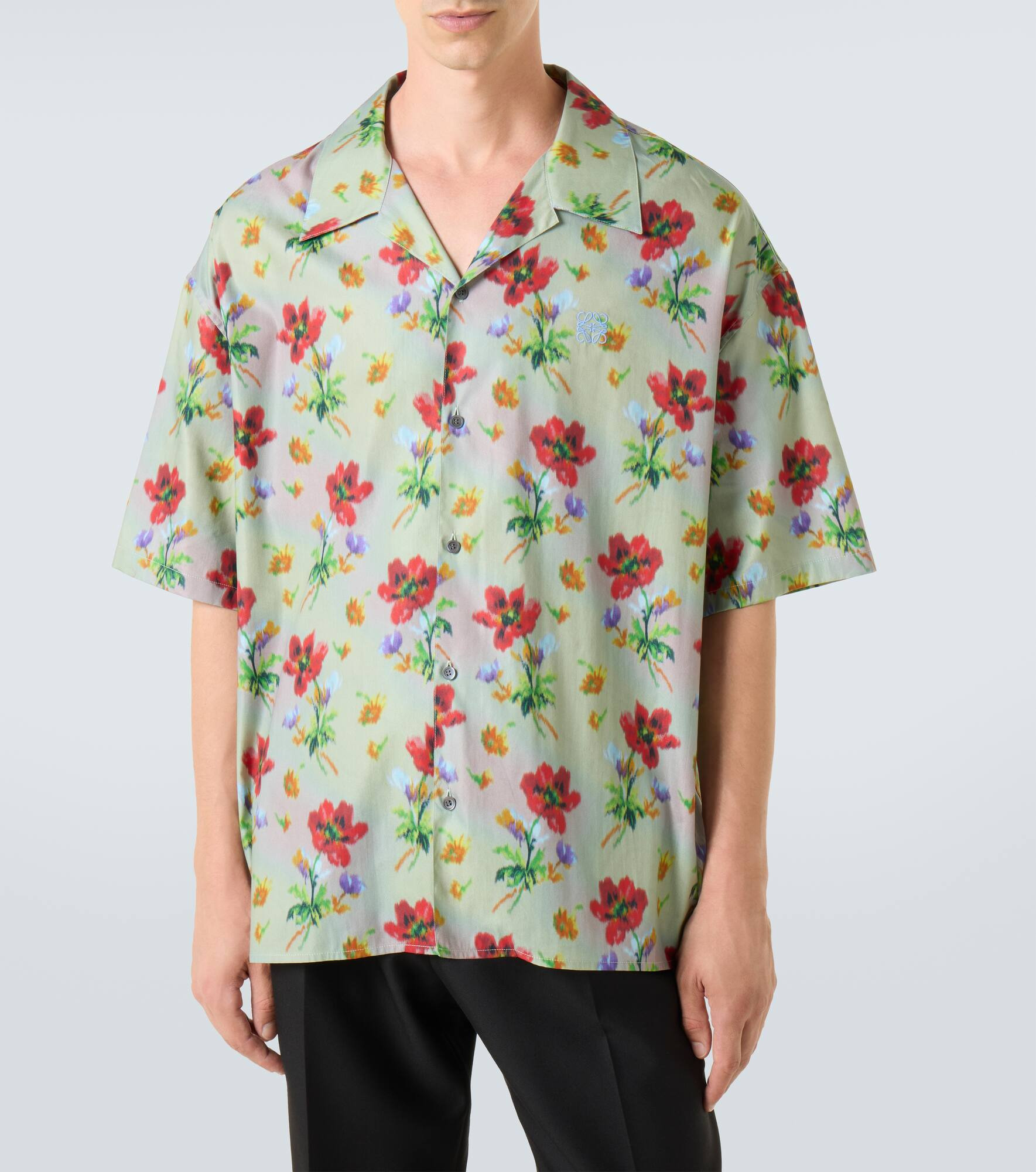 Floral cotton and silk twill bowling shirt - 3