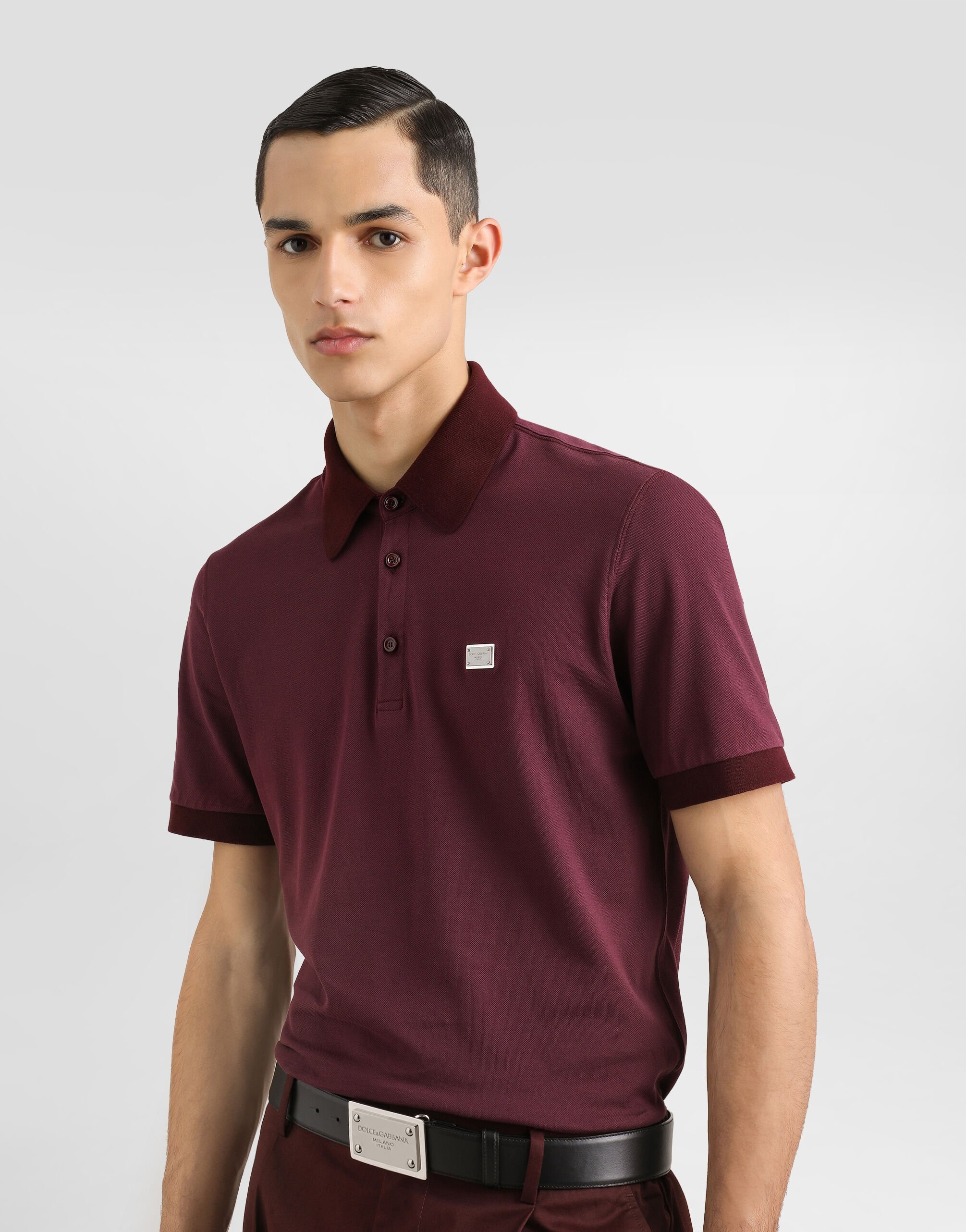 Cotton polo-shirt with logo tag - 4