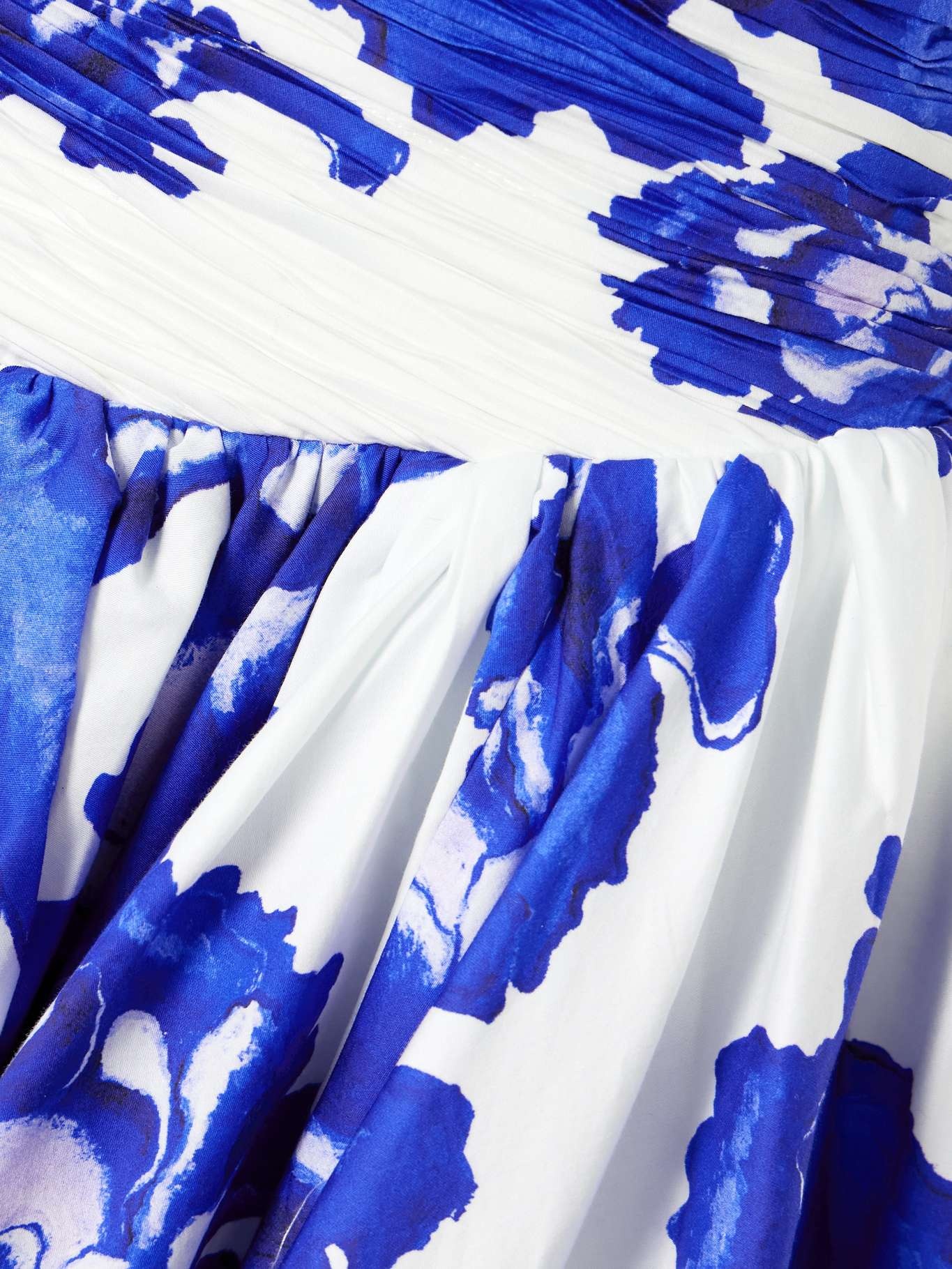 Behold strapless ruched floral-print cotton-poplin gown Blue - 4