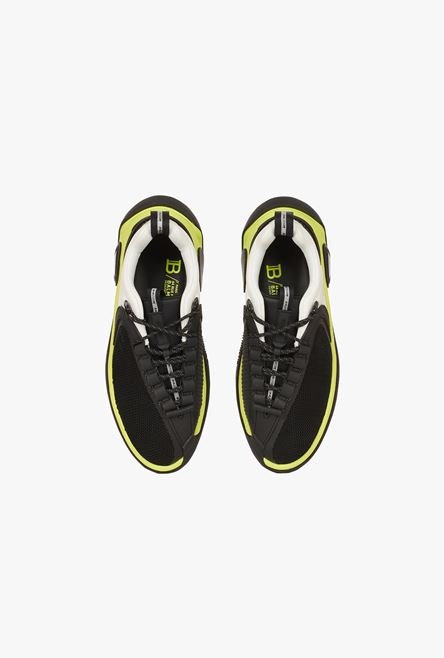 White, black and yellow gummy leather and mesh B-Runner sneakers - 4