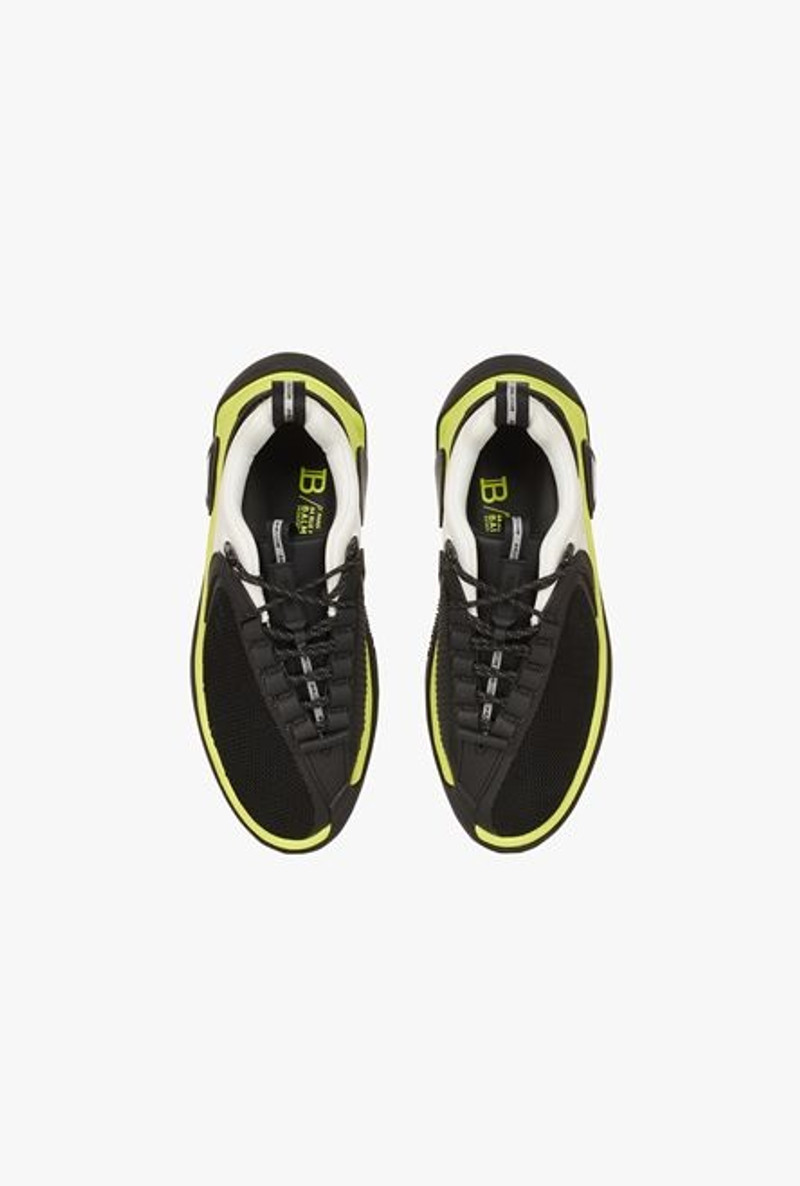 White, black and yellow gummy leather and mesh B-Runner sneakers 4