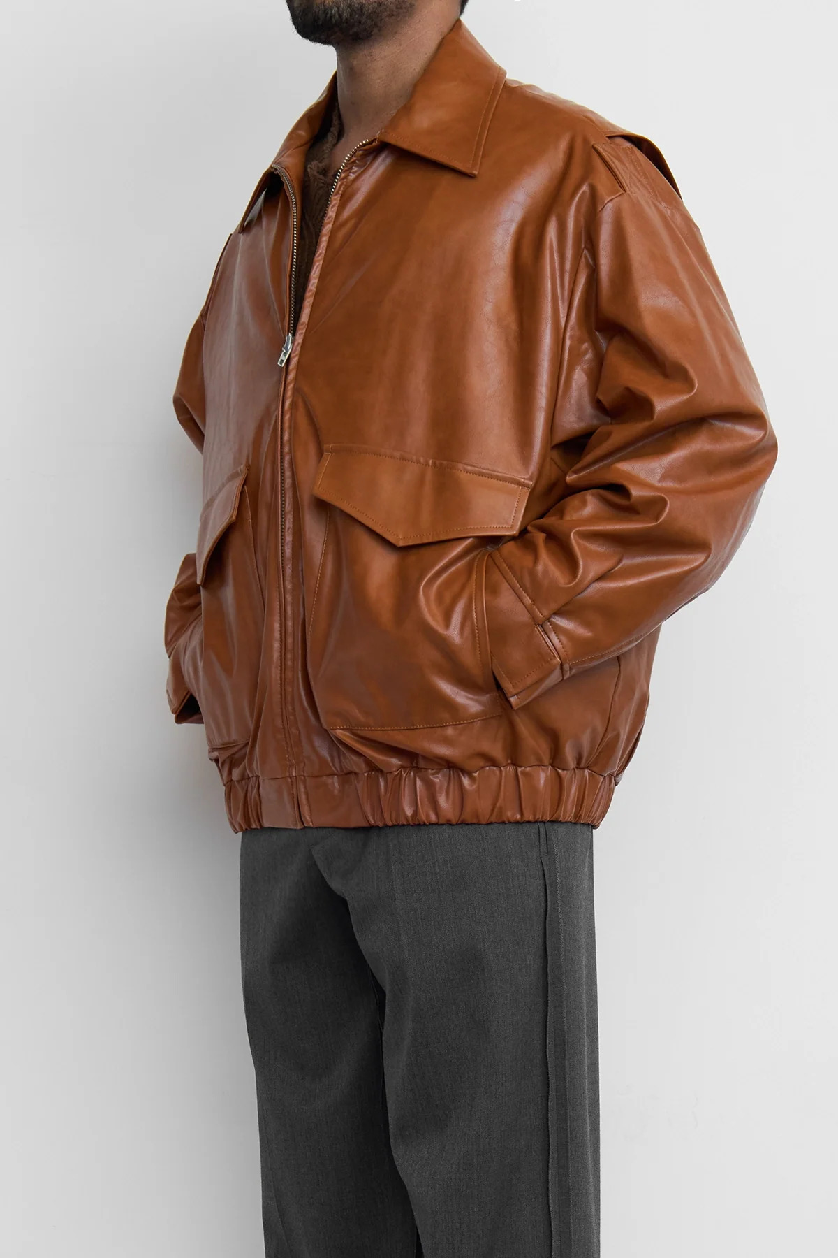 MM6 Faux Leather Aviator Bomber Jacket Caramel - 4
