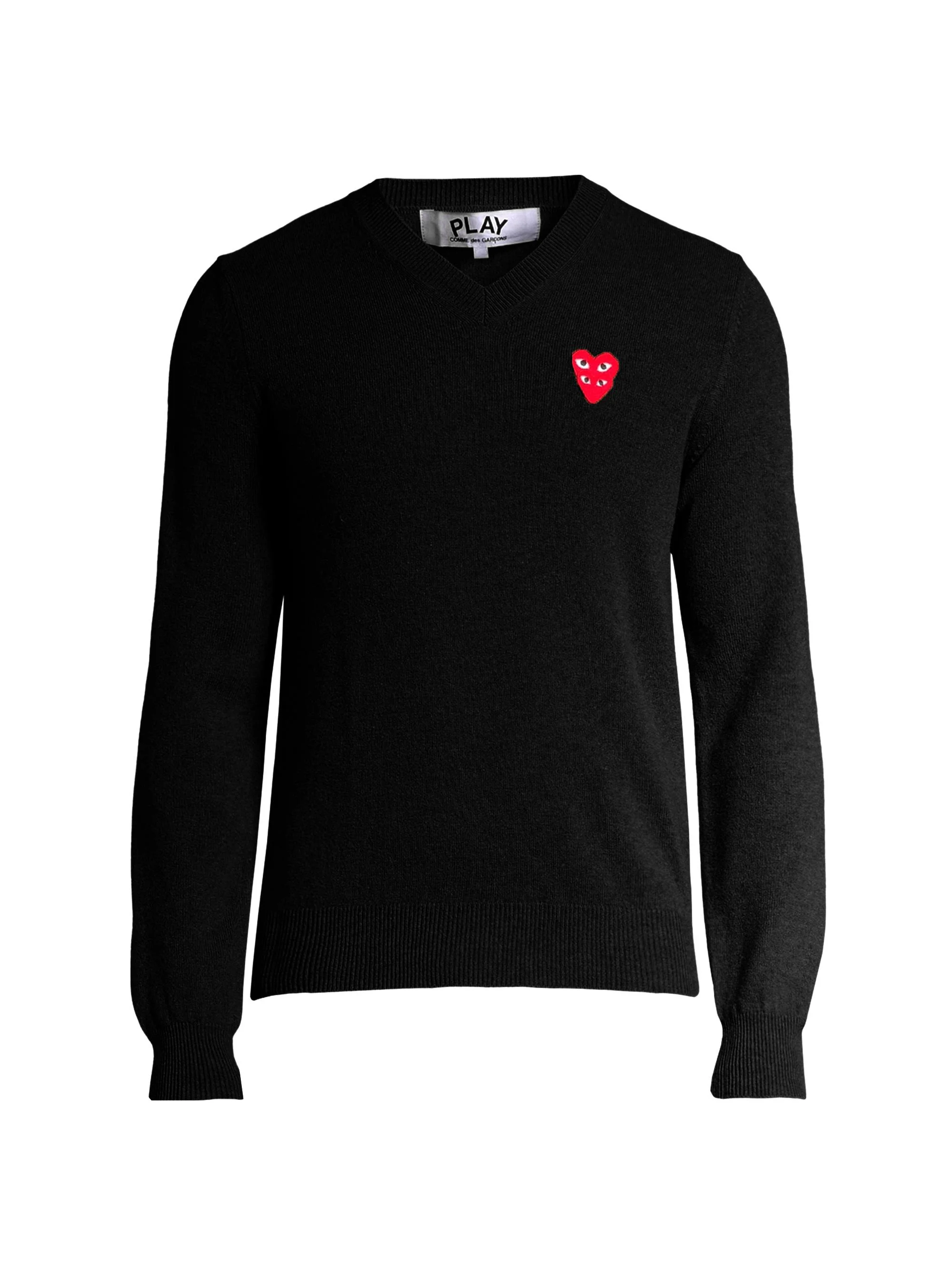 Men Play Double Heart V-Neck Pullover - Black - 1