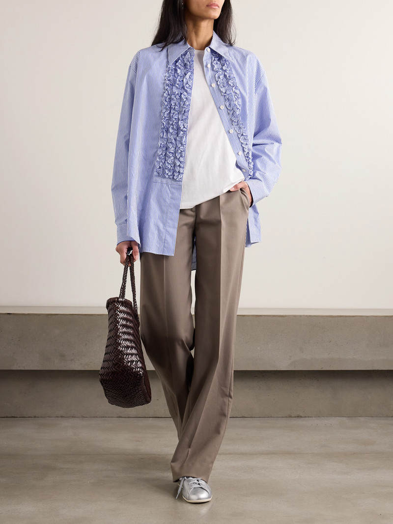Tibi Ruffled Pinstriped Cotton-poplin Shirt outlook