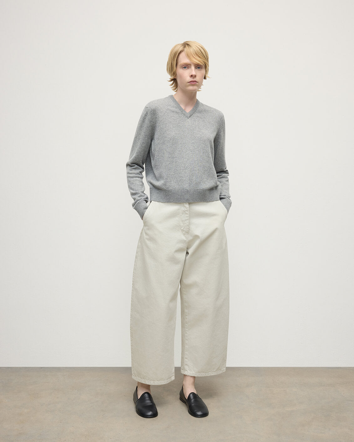 Classic Cashmere Grey V Neck Jumper - 2