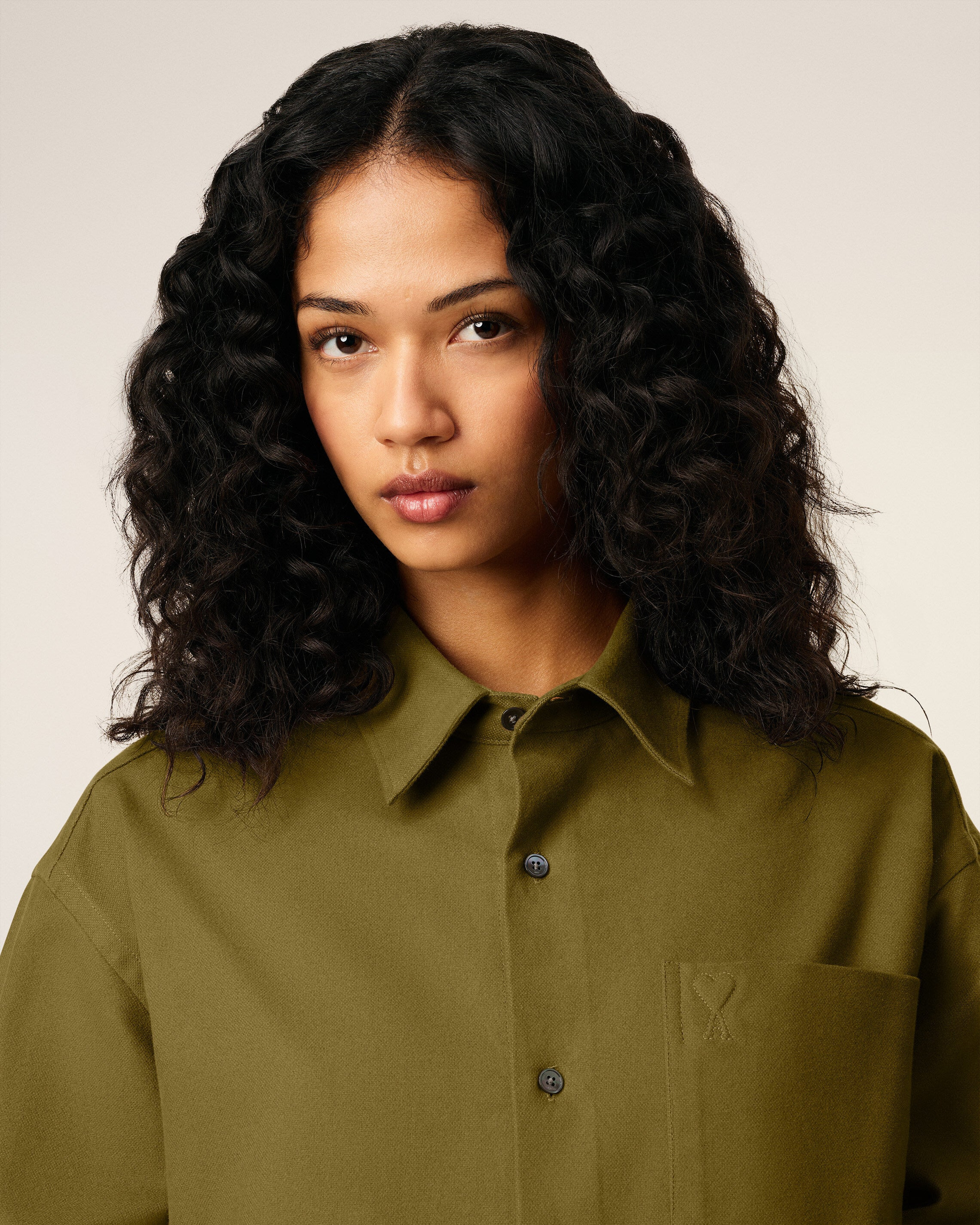 GREEN COTTON EMBOSSED AMI DE COEUR BOXY SHIRT - 4